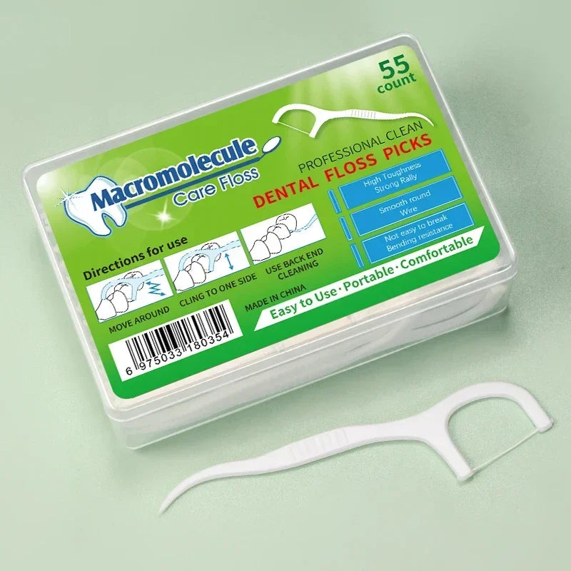 55-Pack Superfine Disposable Dental Floss Picks | Family Pack Dental Floss Picks QXL