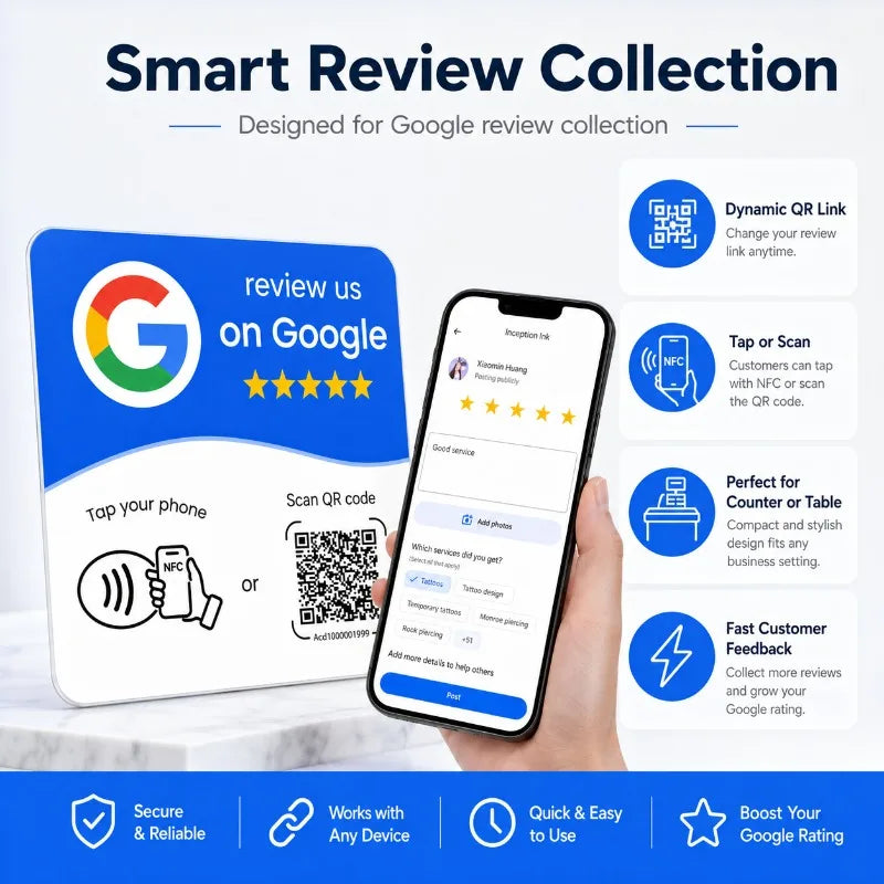 NFC Google Review Card | NTAG215 Tap & Dynamic QR Code NFC Review Card QXL