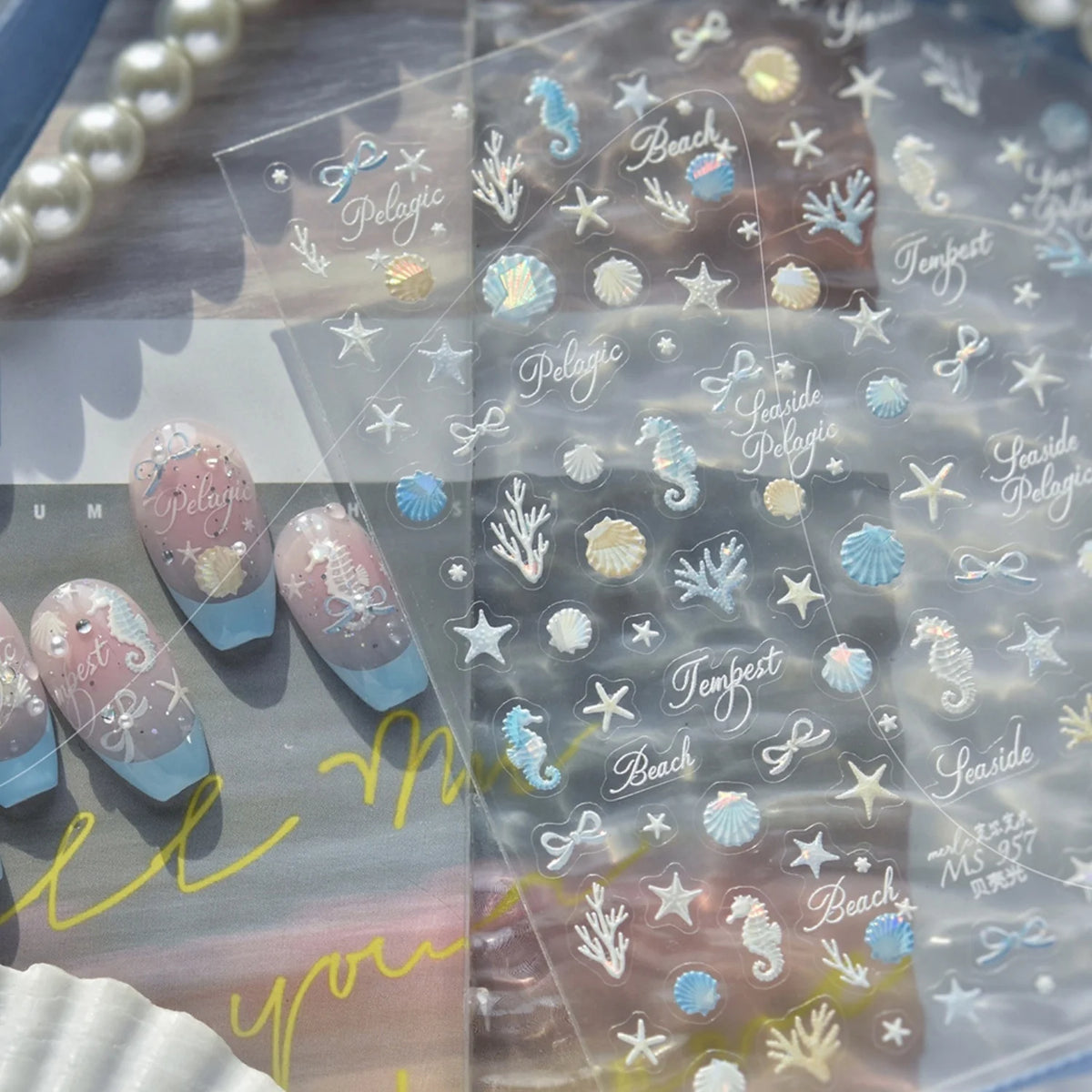 5D Ocean Nail Stickers – Iridescent Shell Starfish Seahorse Nail Art Stickers QXL