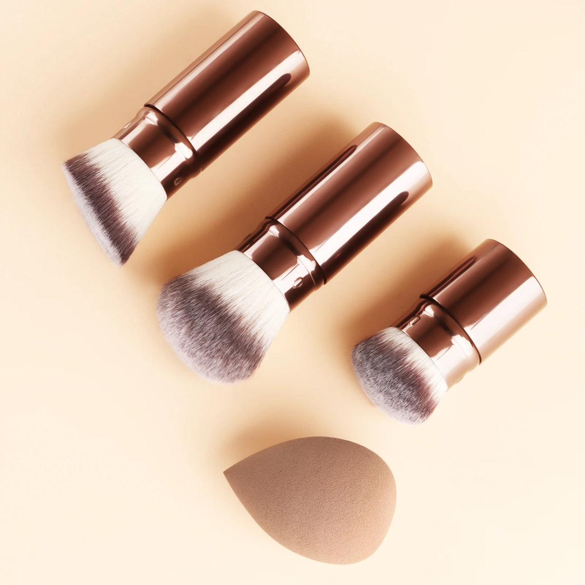 Ronshadow 3-Pc Retractable Powder Brush, Blush Brush & Sponge Makeup Brush Set QXL