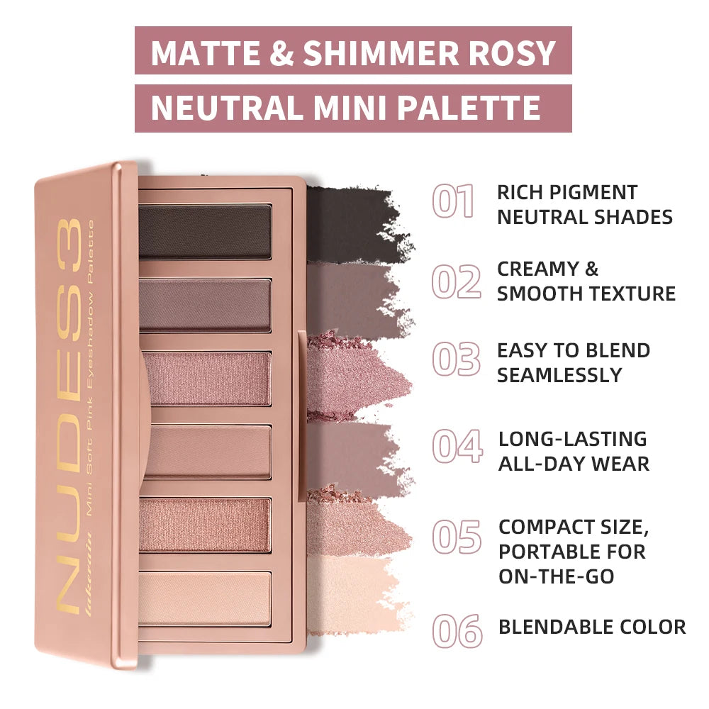 6-Color Nude Eyeshadow Palette – Matte & Shimmer Blendable Eyeshadow Palette QXL
