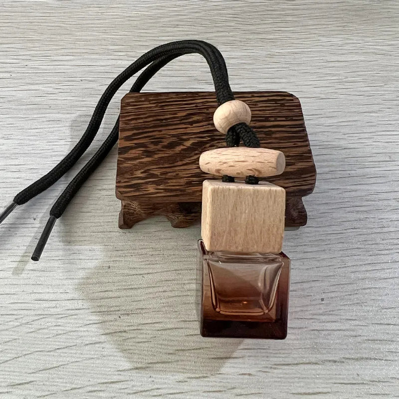 8ml Black Glass Car Aroma Bottle | Wooden Cap & Belt Hanger Car Aroma Diffuser Bottle QXL C