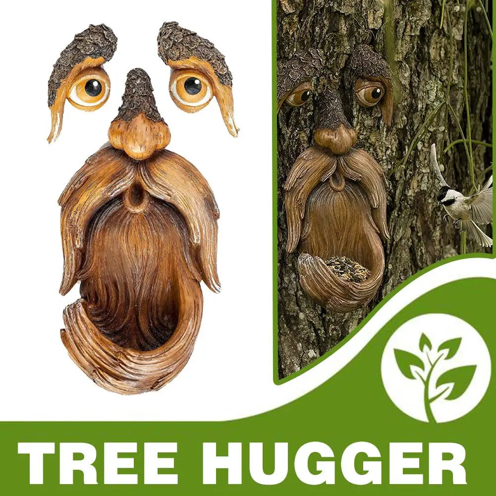 Old Man Tree Face Bird Feeder | Funny Garden Sculpture Decor Garden Sculpture QXL