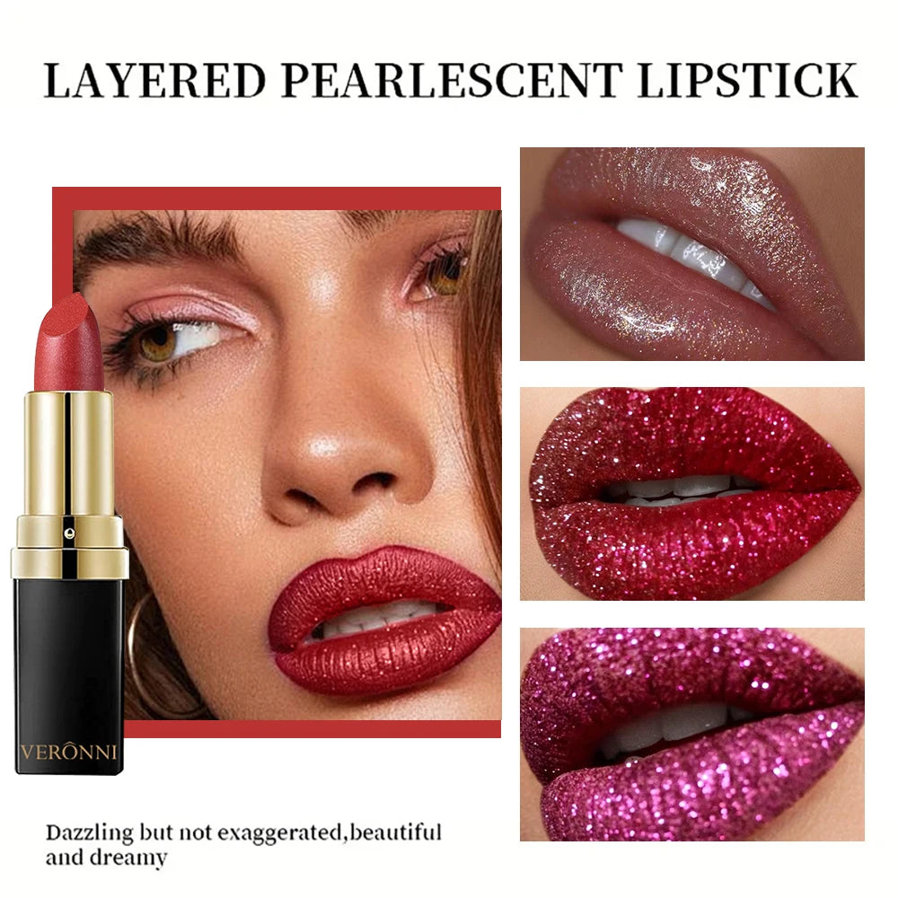 VERONNI 10-Color Glitter Lipstick | Waterproof Metallic Finish Glitter Lipstick QXL