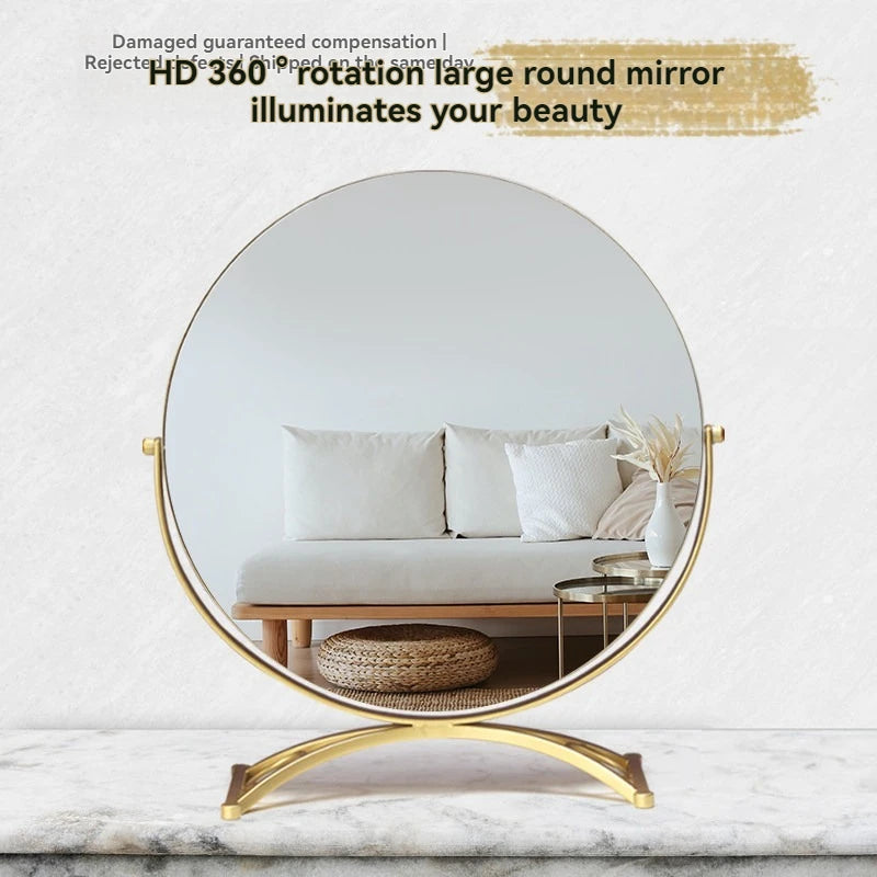 Large Round Tabletop Makeup Mirror | Rotatable Metal Stand Tabletop Makeup Mirror QXL