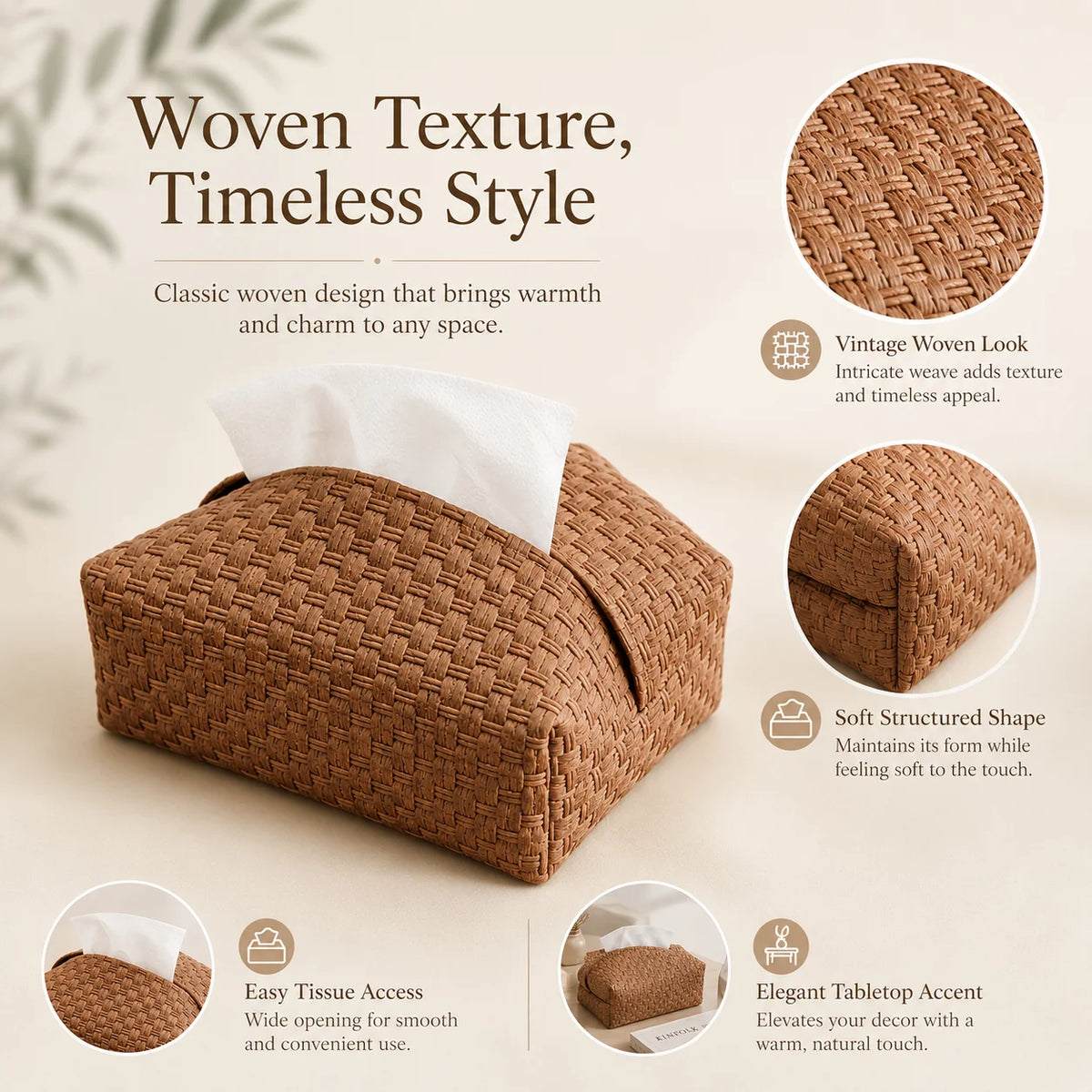 Bamboo Woven Tissue Box Cover | Vintage Car & Desk Holder Tissue Box Cover QXL