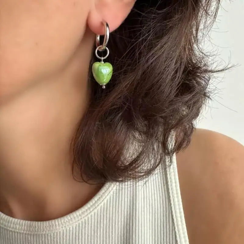 Colorful Heart Hoop Earrings | Minimalist Women's Jewelry Hoop Earrings QXL