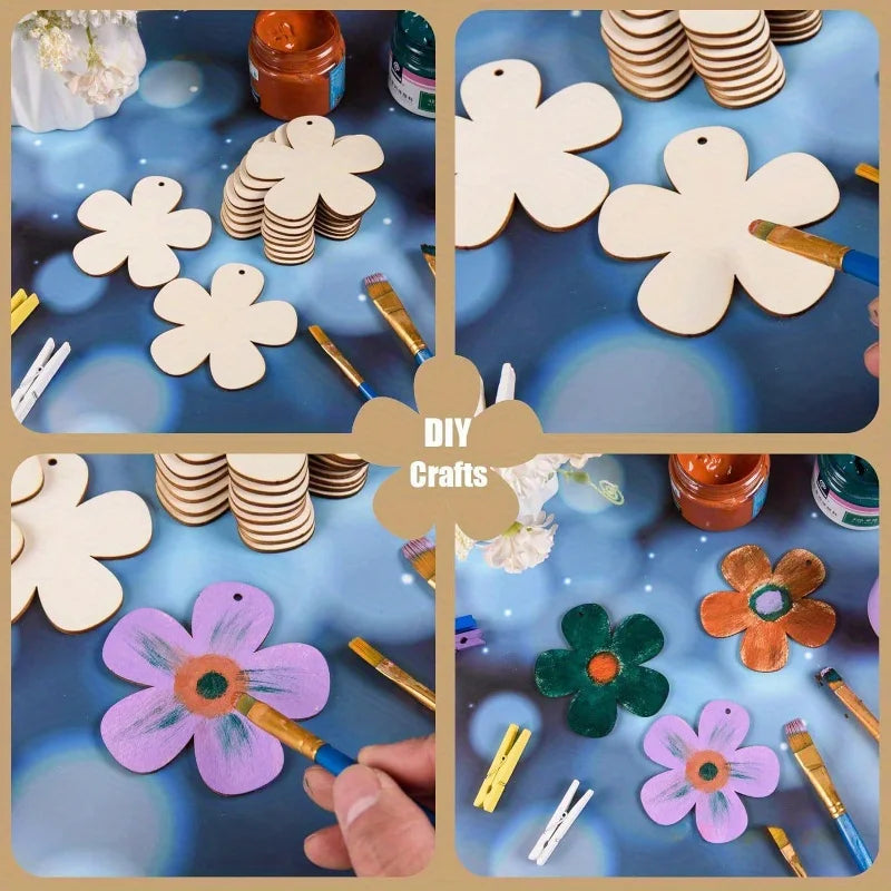 Wooden Flower Shape Set – DIY Crafts, Painting & Decor Wood Craft Cutouts QXL