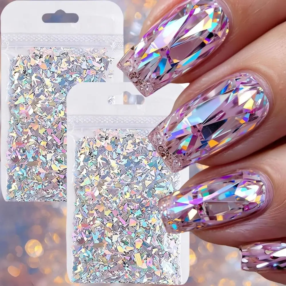 Aurora Iridescent Silver Nail Sequins & Glitter Charms Nail Art Sequins QXL