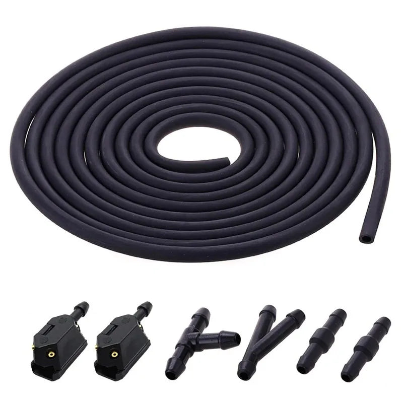 7-Pc Windscreen Washer Nozzle Jet Kit | 4-Way Valve & 2m Hose Washer Nozzle Kit QXL black 7 pcs