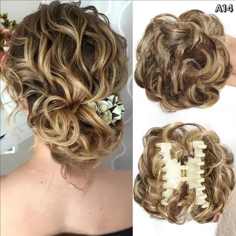 Synthetic Fluffy Curly Hair Bun Clip | Women's Hairpiece Clip-On Hair Bun QXL A14