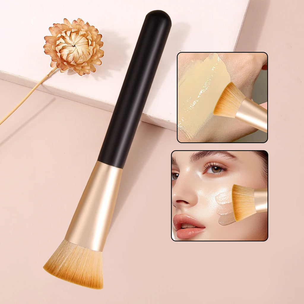 KOSSHOW Flat-Top Foundation Brush | Black Wood Handle Foundation Makeup Brush QXL black