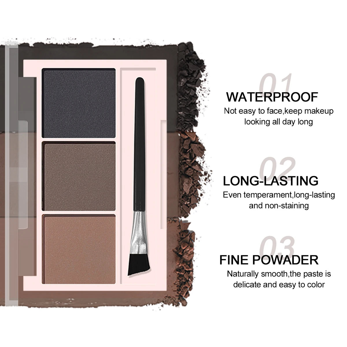 JUJU Dream 3-Color Eyebrow Powder | Waterproof, Long-Lasting Eyebrow Powder QXL