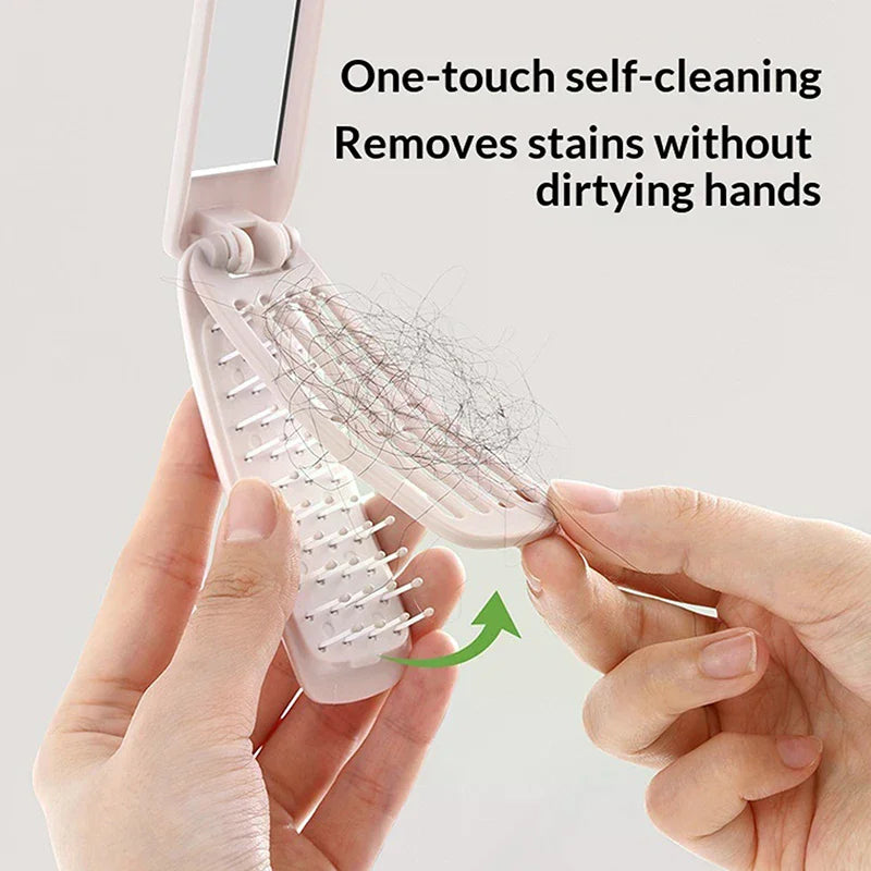 Folding Hair Brush Comb with Mirror | Anti-Static Travel Comb Folding Travel Comb QXL