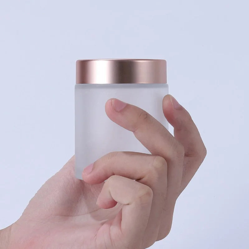 10-Pack Frosted Glass Cream Jars with Rose Gold Lids | 5–100g Cosmetic Glass Jars QXL