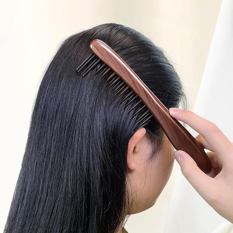 Natural Wood Wide Tooth Massage Comb – Anti-Static, No-Snag Hair Massage Comb QXL