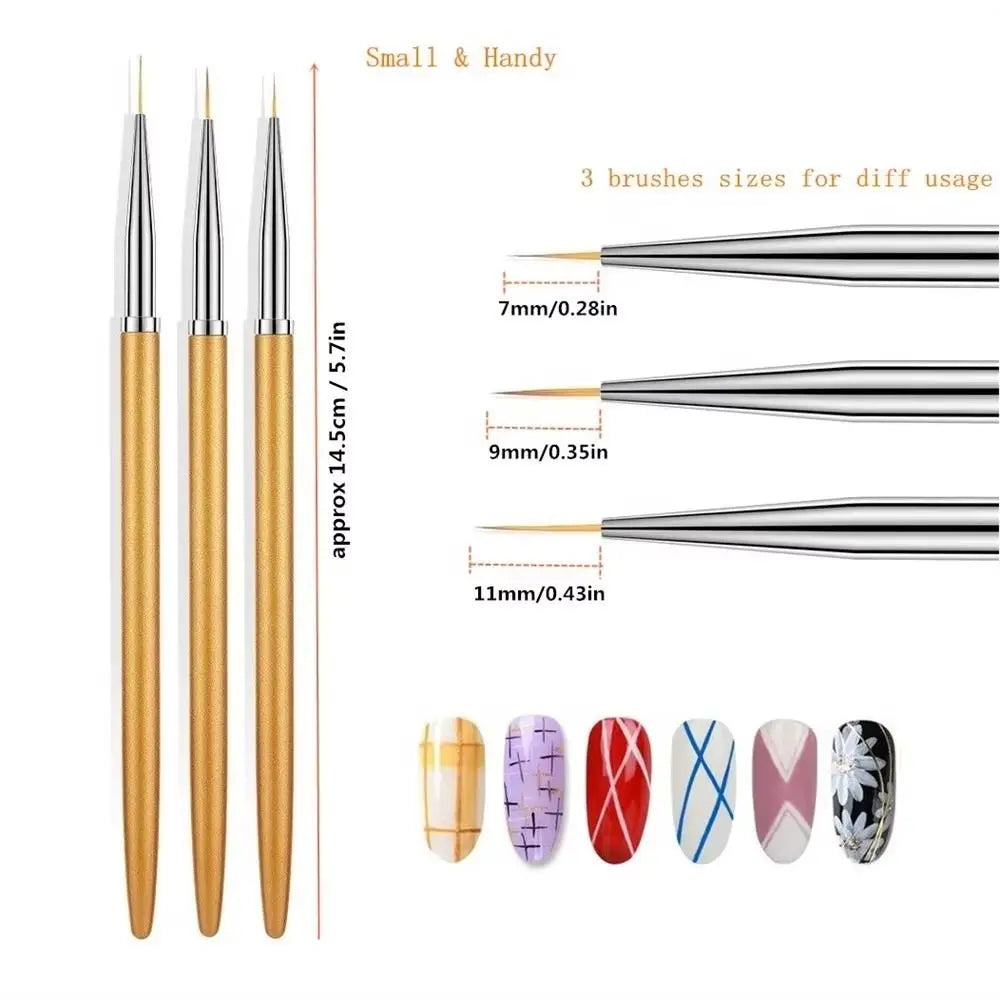 3-Pack Nail Art Liner Brushes | French Stripe & UV Gel Set Nail Art Liner Brush QXL