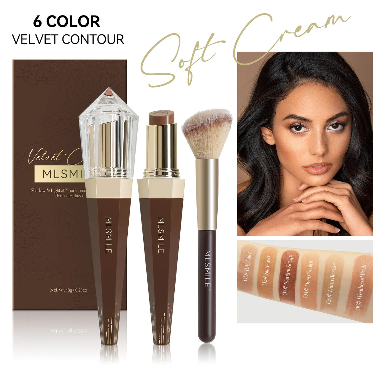 Velvet Cream Contour Stick & Brush | Waterproof, All Skin Tones Cream Contour Stick QXL