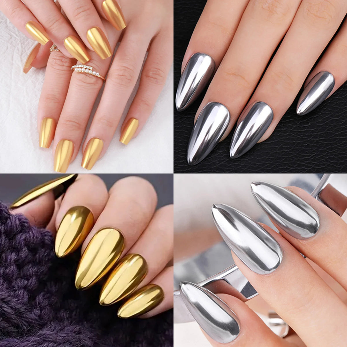 Chrome Mirror Nail Powder | Metallic Glitter Pigment Gold Silver Chrome Nail Powder QXL