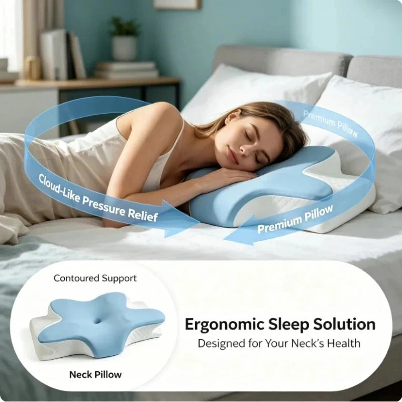 Cooling Memory Foam Cervical Pillow – All Sleep Positions Memory Foam Pillow QXL