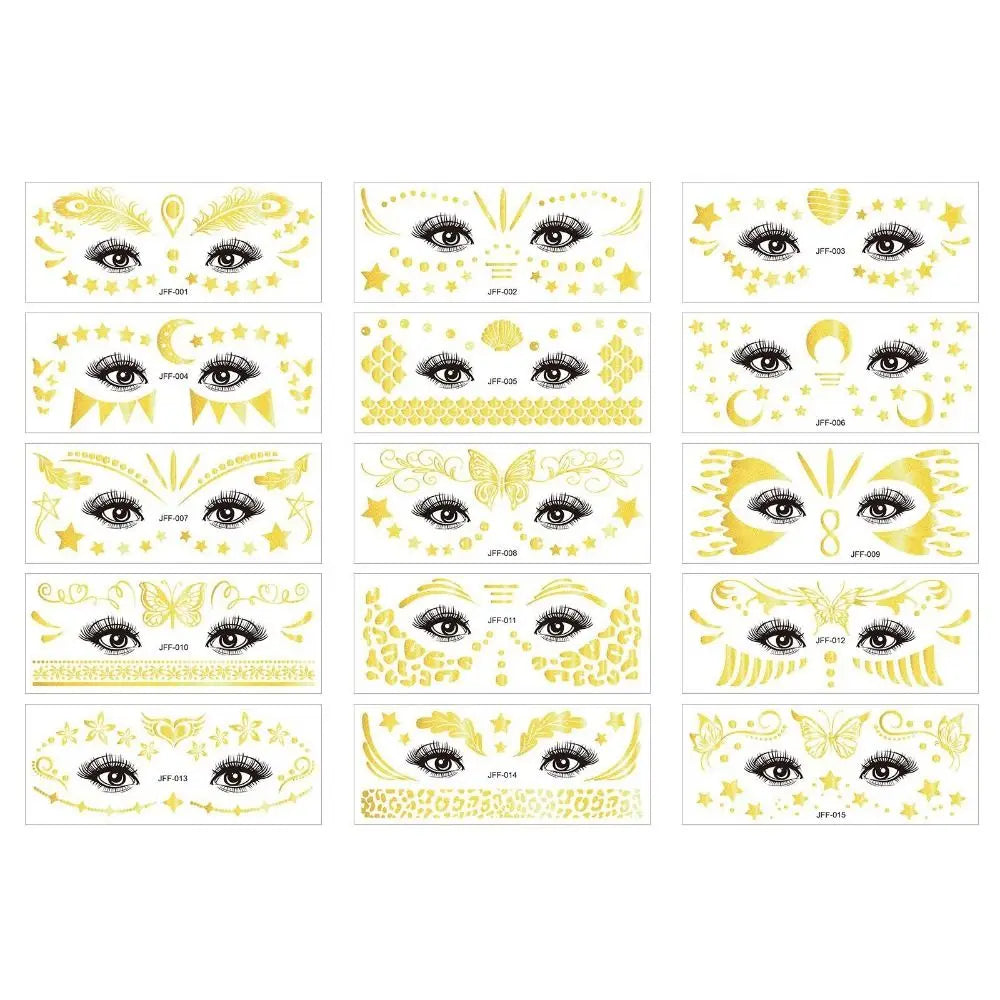 Gold Glitter Face Tattoo Stickers | Waterproof Temporary Art Temporary Face Tattoo QXL