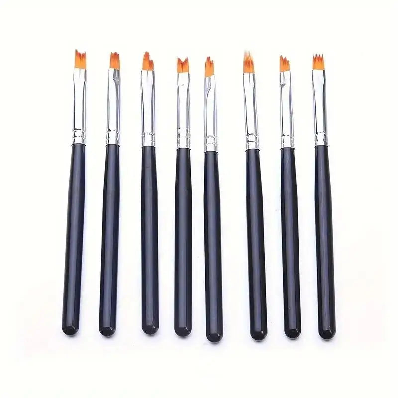 8-Piece Nail Art Brush Set | Gradient, Petal & Smudge Pens Nail Art Brush Set QXL Black
