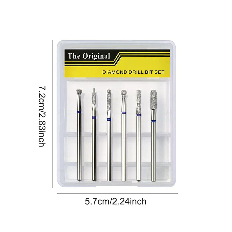6-Piece Diamond Nail Drill Bits | Cone Tip Cuticle Set Nail Drill Bit Set QXL