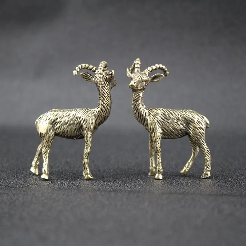 Brass Retro Goat Figurine | Desktop Tea Pet Miniature Ornament Metal Figurine QXL