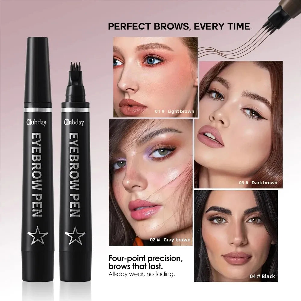 Clubday 4-Prong Eyebrow Pen – Waterproof Wild Brow Effect Eyebrow Pen QXL