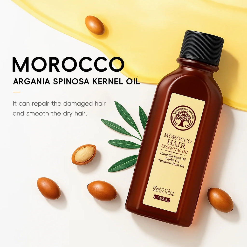 LAIKOU Morocco Argan Hair Oil 60ml – Leave-In Serum & Conditioner Leave-In Hair Oil QXL
