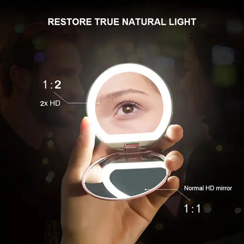 Foldable LED Makeup Mirror | USB Rechargeable Touch Screen LED Makeup Mirror QXL