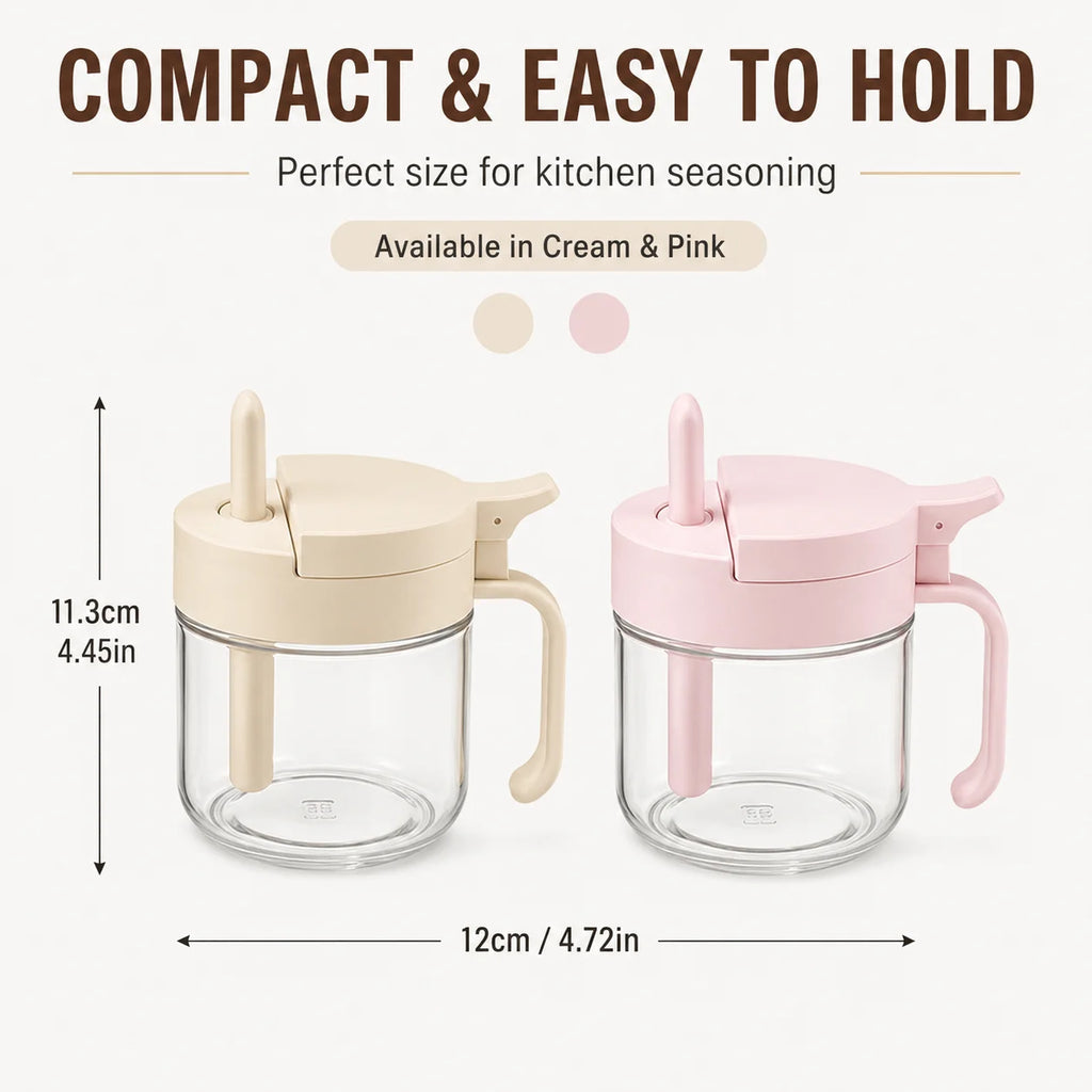 Glass Seasoning Jar with Telescopic Spoon – Moisture-Proof Seasoning Storage Jar QXL