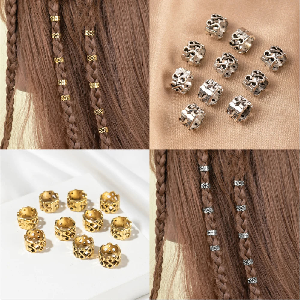 10-Pack Retro Gold Dreadlock Beads | Hair Braid Cuff Rings Hair Braid Beads QXL
