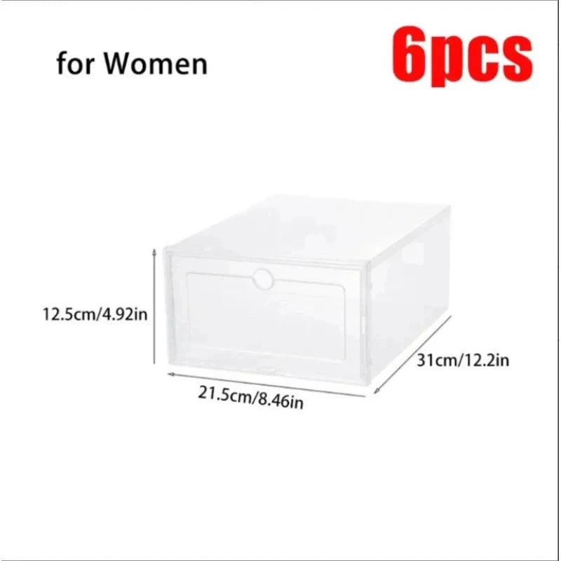 6-Pack Stackable Clear Shoe Boxes | Dustproof Sneaker Organizer Shoe Storage Box QXL