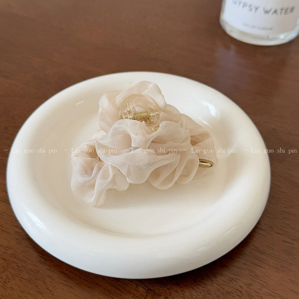 Mesh Pleated Half-Up Shark Claw Clip | Elegant Hair Clip Hair Claw Clip QXL Off-white small