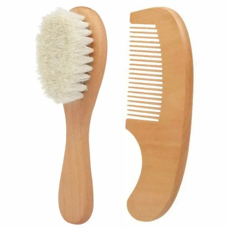 Newborn Baby Hair Brush & Comb Set | Soft Wool Wooden Baby Hair Brush Set QXL B125 Wood-2pcs