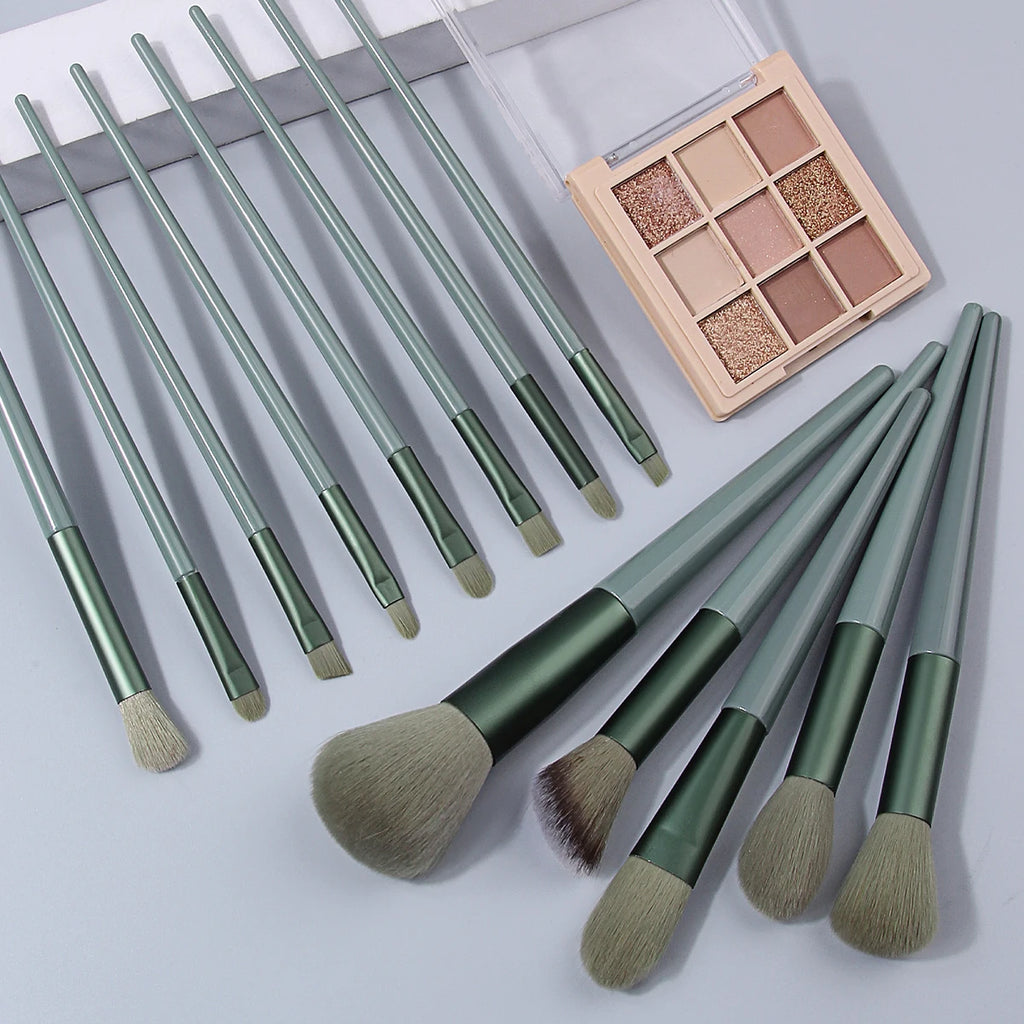 KOSSHOW 13-Piece Green Makeup Brush Set – Full Cosmetic Kit Makeup Brush Set QXL