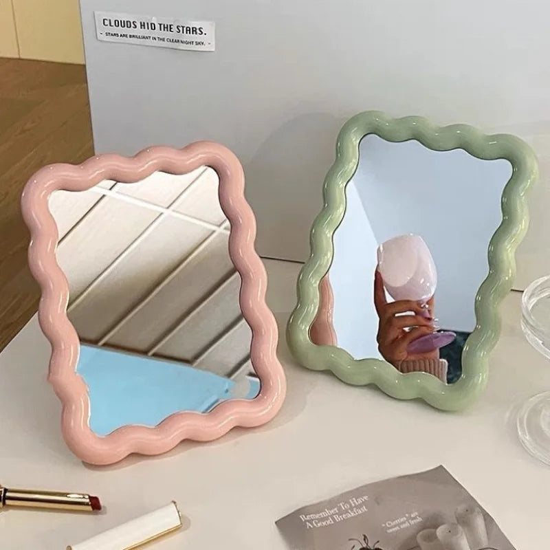 Cute Folding Desktop Makeup Mirror | HD Glass Square & Oval Folding Makeup Mirror QXL