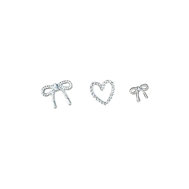 10-Pack 3D Alloy Bow & Heart Nail Art Charms | Silver Metal Nail Art Charms QXL
