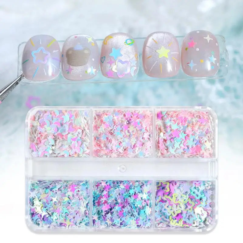 3D Star & Moon Holographic Nail Glitter Sequins | DIY Manicure Nail Glitter Sequins QXL