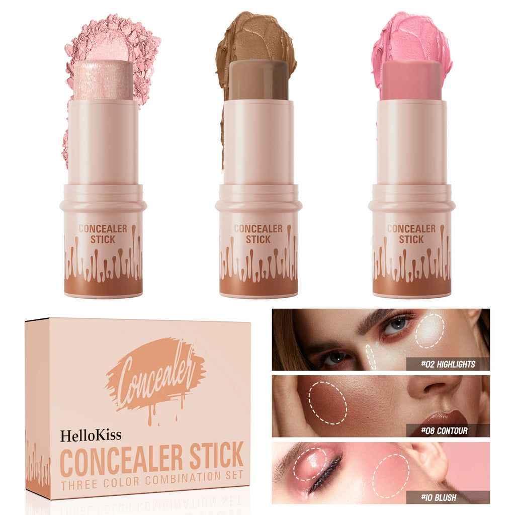 3-Piece Contour Stick Set | Matte Highlight & Blush Wand Contour Stick Set QXL