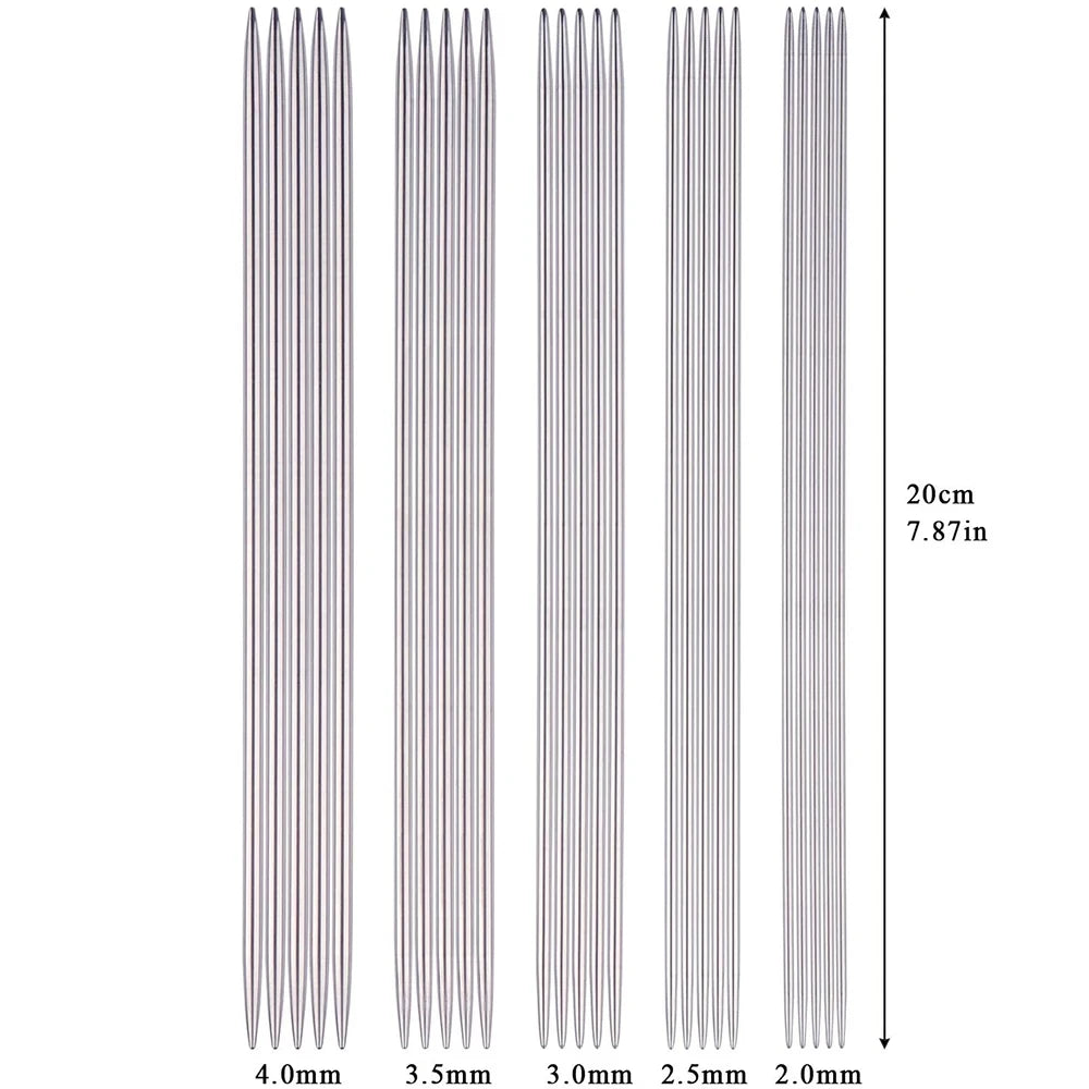 5-Piece Stainless Steel Knitting Needles 2.0–4.0mm | DPN Set Knitting Needle Set QXL