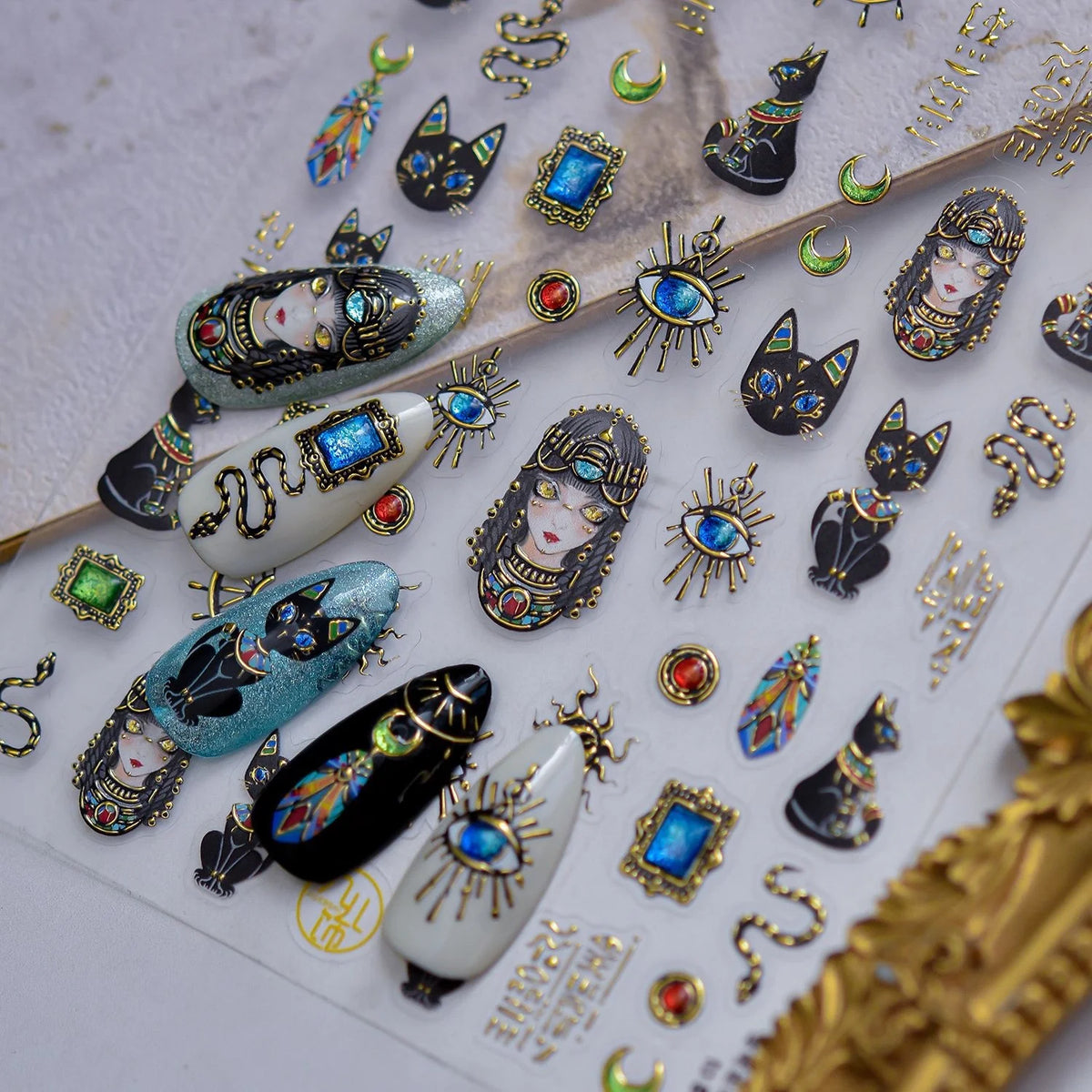 5D Embossed Egyptian Nail Stickers | Gold Foil Cleopatra Decals Nail Art Stickers QXL