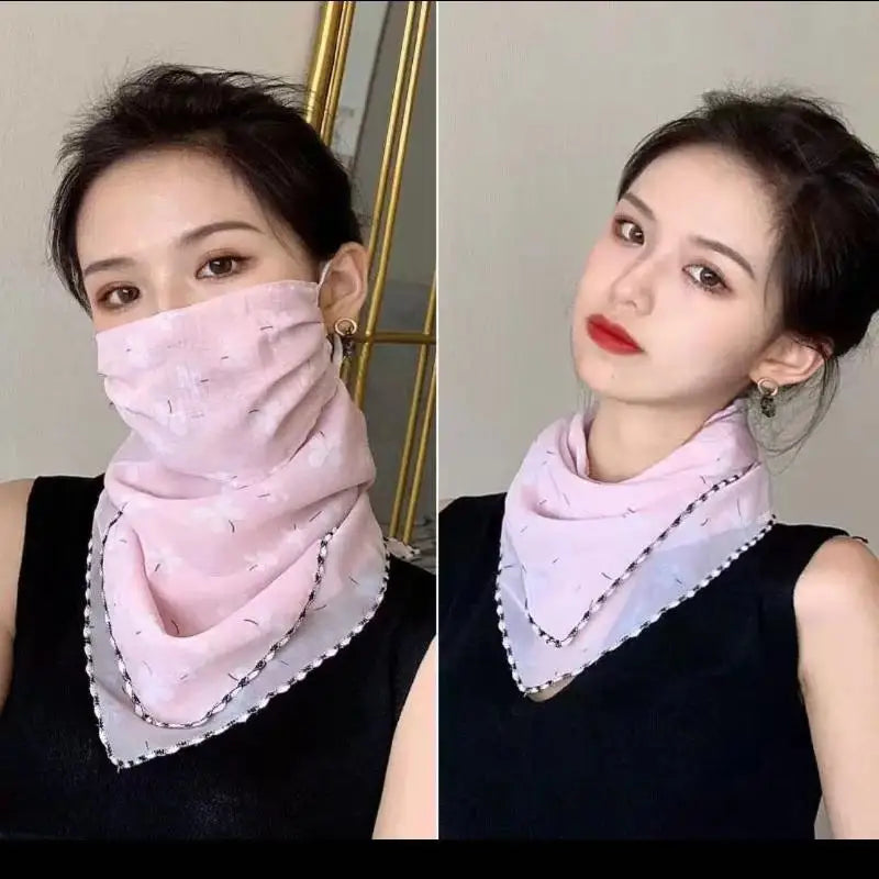 Women's Floral Chiffon Sun Scarf Face Mask | Ice Silk Bandana Sun Protection Scarf QXL