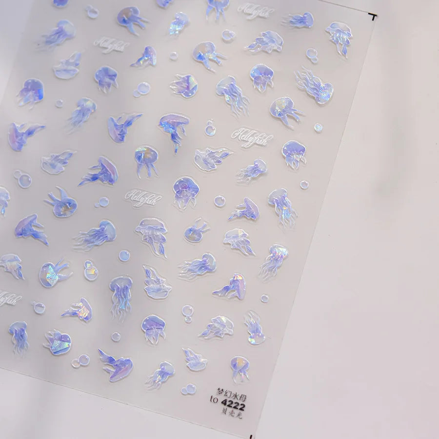 5D Jellyfish Nail Stickers | Shimmery Ocean Manicure Decals Nail Art Stickers QXL to4222