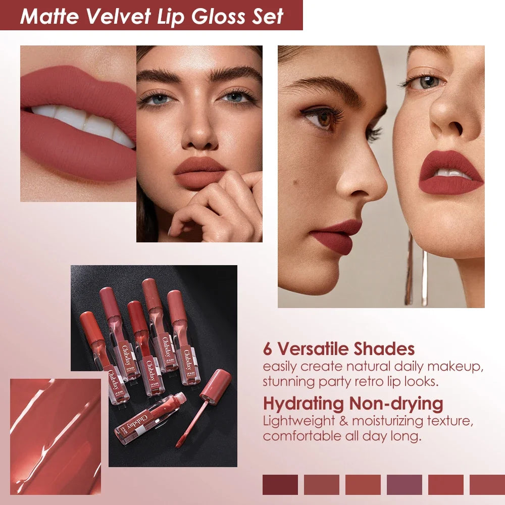 Clubday 6-Pack Velvet Matte Lip Gloss | Rich Long-Lasting Color Matte Lip Gloss Set QXL