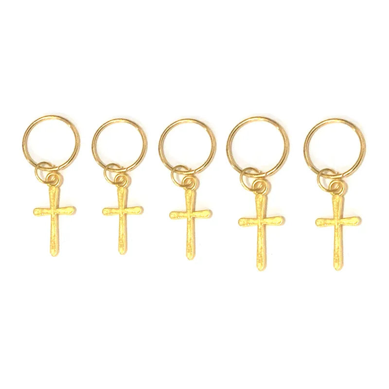 5-Pack Shell & Tree Dreadlock Beads Hair Cuffs | Gold Rings