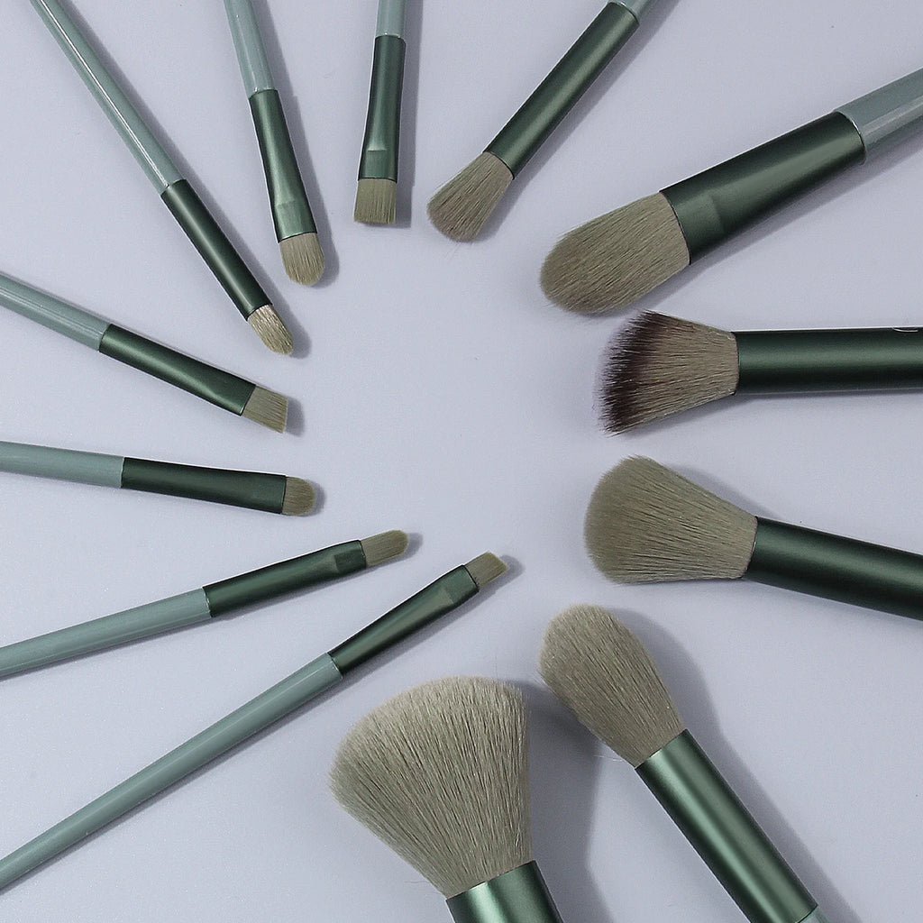 KOSSHOW 13-Piece Green Makeup Brush Set – Full Cosmetic Kit Makeup Brush Set QXL