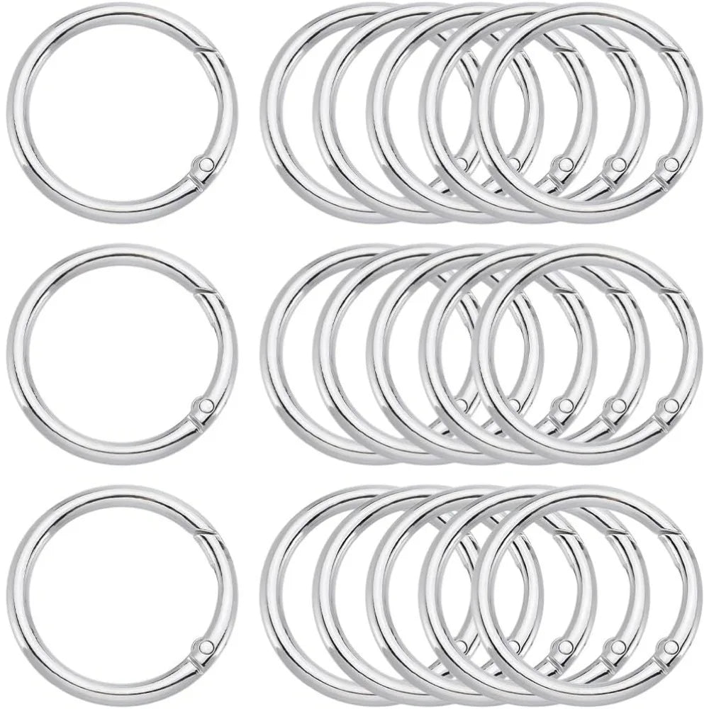 20-Pack 40mm Silver Carabiner Spring O-Ring Clips | Metal Alloy Carabiner Snap Rings QXL