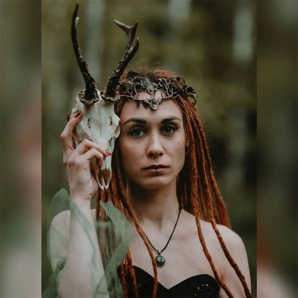 Black Green Antler Crown | Forest Fairy Headpiece for Women Costume Headpiece QXL